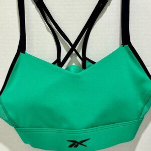 REEBOK WOMEN'S SPEEDWICK HERO STRAPPY SPORT BRA PADDED GREEN & BLACK SZ S NWT